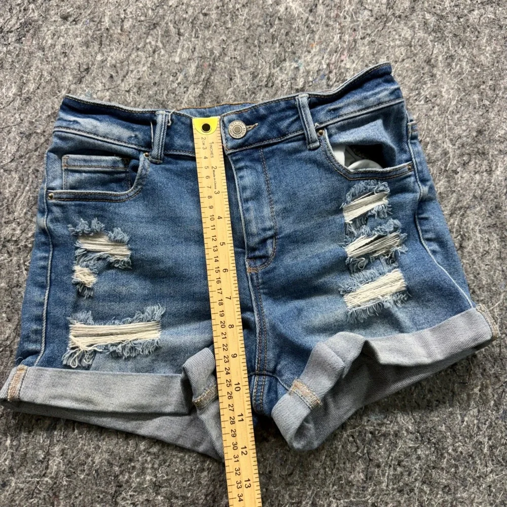 Wax Jean Distressed Denim Shorts Medium Wash High Rise Cuffed Size M 90233